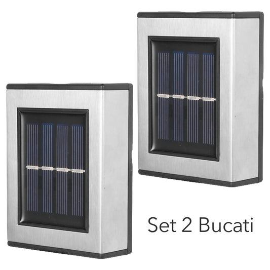 Aplica Solara LED Pentru Gradina, Set 2 Bucati, Rezistenta Apa IP65, Senzor Lumina, ABS Si Policarbonat, 1.2V, 600mAh, 10 x 7.5 x 3 cm, Lumina Alb Calda, Negru