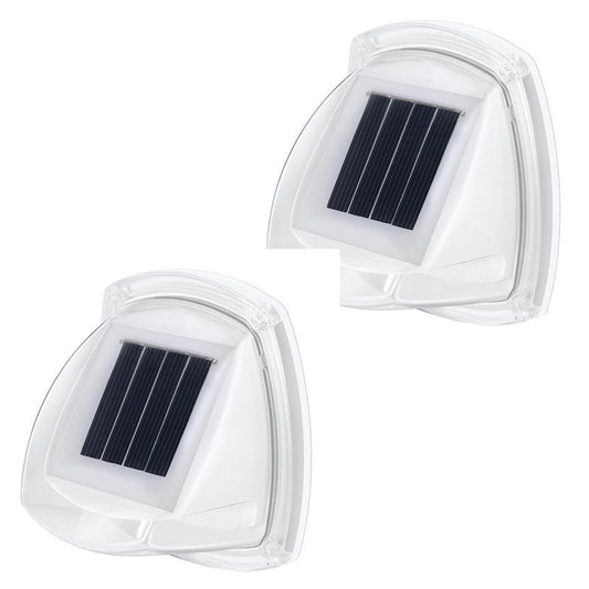 Lampa Solara LED pentru Gradina, Aplica de Perete cu Senzor de Lumina, Rezistenta la Apa IP65, ABS, 8.5 x 9 cm, 8 LED-uri Lumina Calda, Alb, Set 2 Bucati