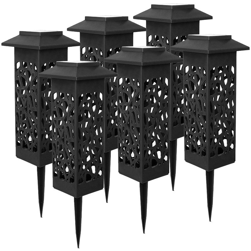 Set 6 Lampi Solare LED Tip Felinar, Iluminat Gradina si Exterior, Autonomie 6 Ore, Plastic Rezistent, Inaltime 30.2 cm, Lumina Calda, Negru