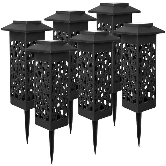 Set 6 Lampi Solare LED Tip Felinar, Iluminat Gradina si Exterior, Autonomie 6 Ore, Plastic Rezistent, Inaltime 30.2 cm, Lumina Calda, Negru