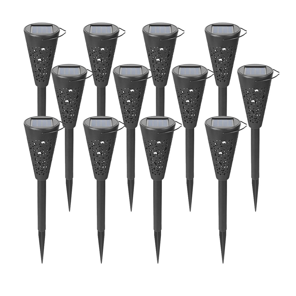 Set 12 Lampi Solare Gradina Tip Torta, Rezistente la Apa IP65, Autonomie 12 Ore, Lumina Alb Rece 6000K, Plastic ABS, 36 x 6.8 cm, Negru Mat