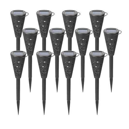 Set 12 Lampi Solare Gradina Tip Torta, Rezistente la Apa IP65, Autonomie 12 Ore, Lumina Alb Rece 6000K, Plastic ABS, 36 x 6.8 cm, Negru Mat
