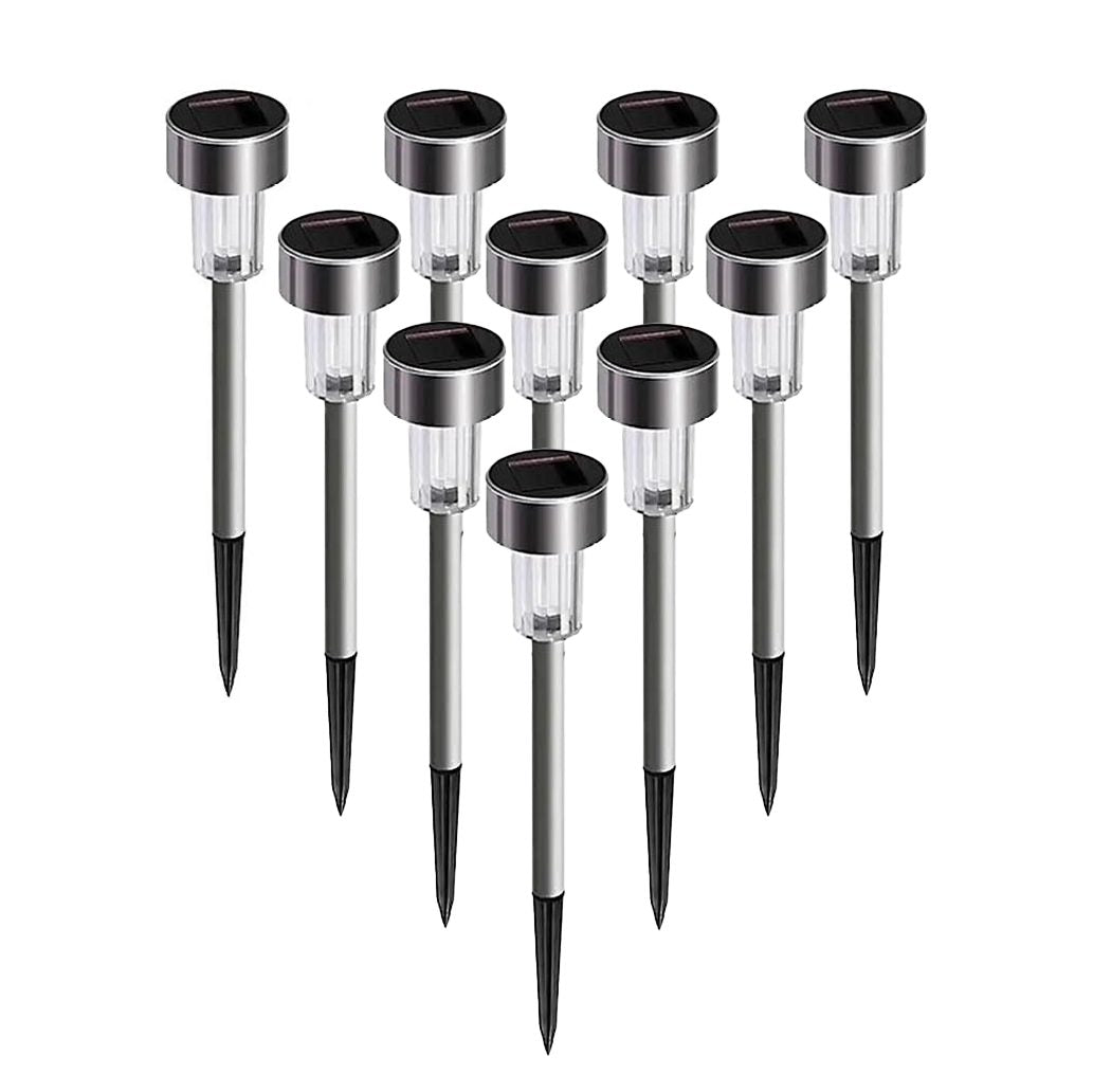 Set 10 Lampi Solare LED pentru Gradina, Rezistente la Intemperii IP44, Lumina Alb Rece 6500K, Autonomie 6 Ore, Plastic ABS, 5.5 x 36.5 cm, Argintiu