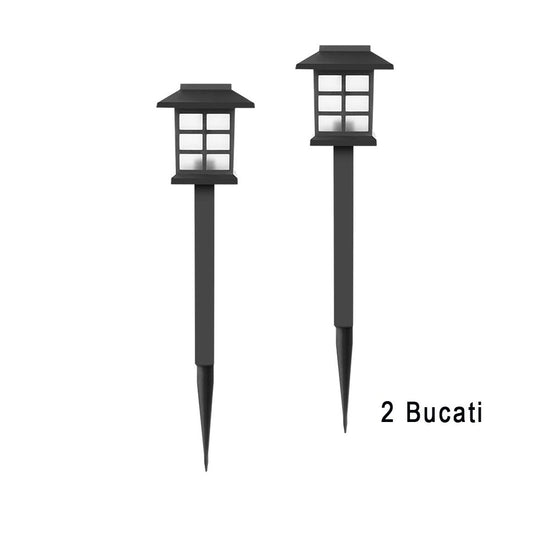 Set 2 Lampi Solare Led Pentru Gradina, Tip Felinar cu Senzor de Lumina si Protectie IP65, Material PVC, Inaltime 38 cm, Lumina Alba Calda, Negru/Alb