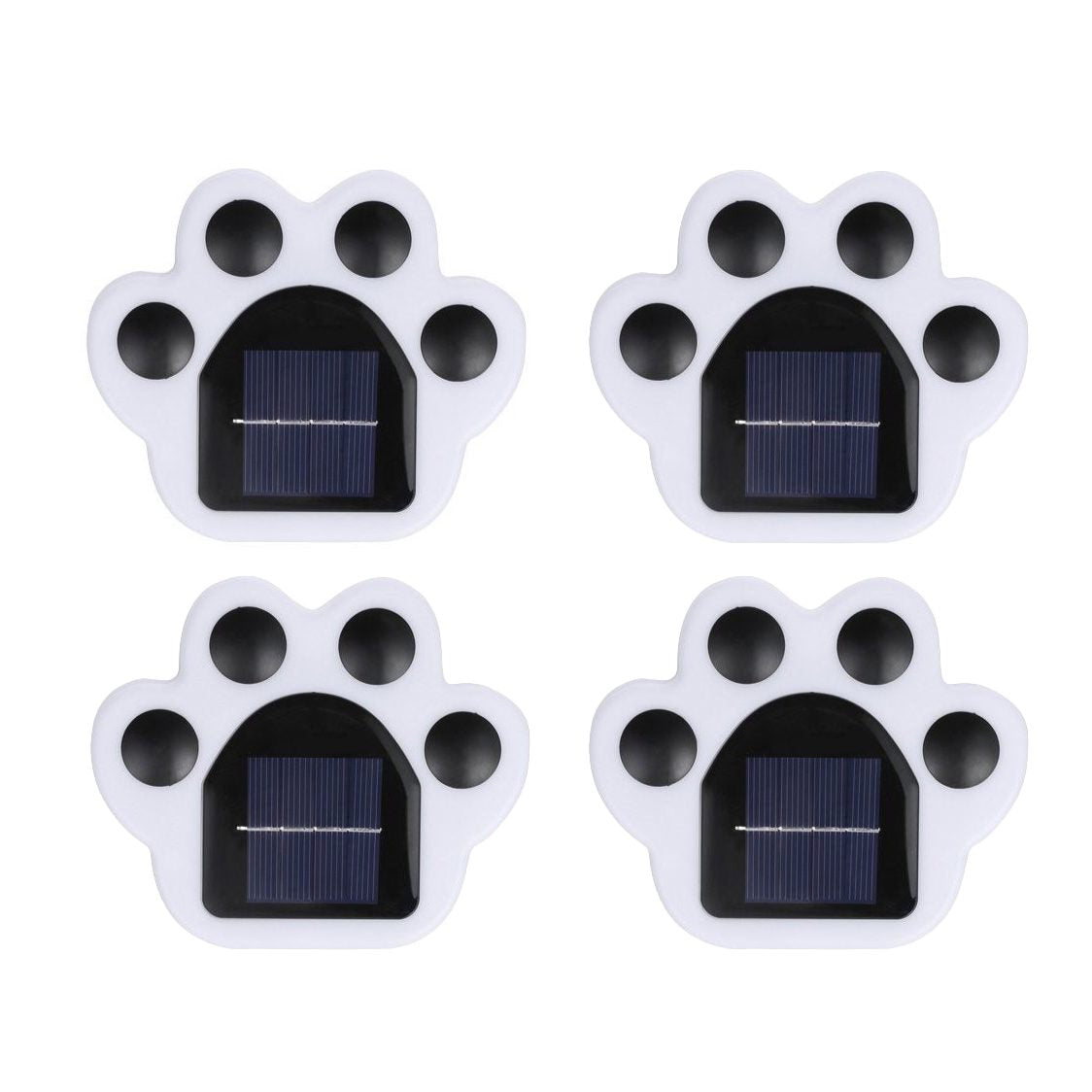 Set 4 Lampi Solare LED pentru Gradina, Model Laba de Urs, Rezistente la Apa IP65, Senzor Lumina si Buton On-Off, ABS, Lumina Calda 3000K, Negru/Alb, 14 x 13 x 3 cm