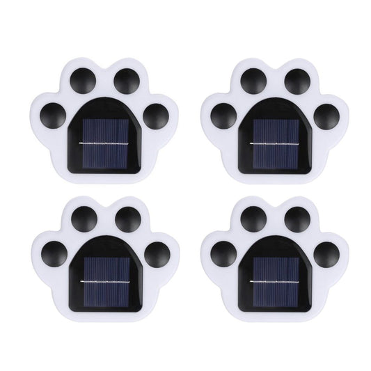 Set 4 Lampi Solare LED pentru Gradina, Model Laba de Urs, Rezistente la Apa IP65, Senzor Lumina si Buton On-Off, ABS, Lumina Calda 3000K, Negru/Alb, 14 x 13 x 3 cm