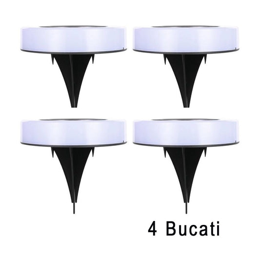 Lampi Solare Gradina LED, Model Circular cu Senzor de Lumina si Protectie IP65, Iluminare Decorativa Terasa, ABS, 10.5 x 2.4 cm, Set 4 Bucati, Multicolor, Negru/Alb