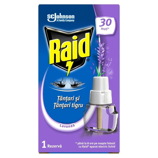 Rezerva Lichida Raid Pentru Aparat Electric Impotriva Tantarilor, Protectie 45 Nopti, Parfum de Lavanda, 21 ml