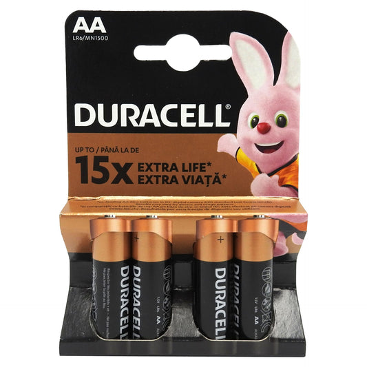 Duracell Baterii Alcaline AA, R6, Putere De Lungă Durată, Set 4 Bucăți