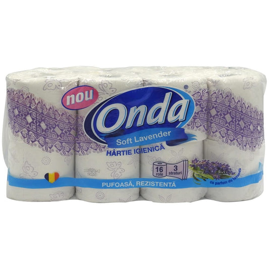 Onda Hartie Igienica cu Parfum de Lavanda, 3 Straturi, Textura Gofrata, 16 Role