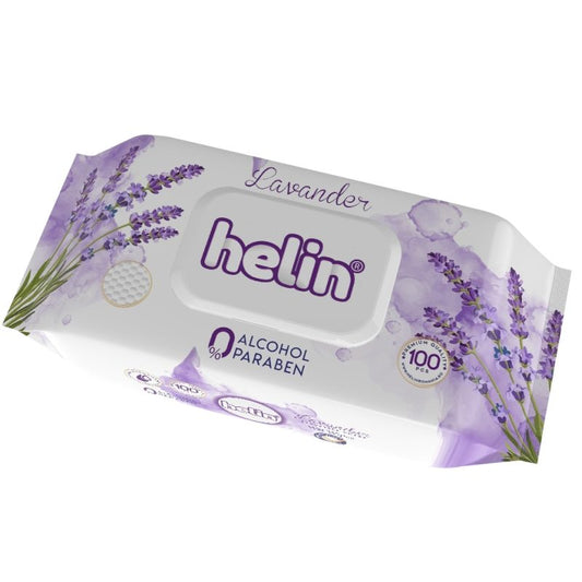Helin Șervețele Umede cu Capac, Parfum de Lavandă, Curățare Delicată, Pachet 100 Bucăți