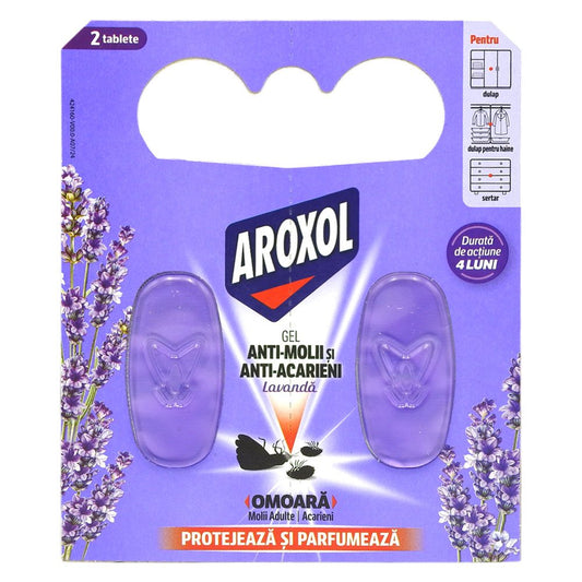 Aroxol Antimolii Gel, Odorizant Pentru Dulapuri Cu Parfum De Lavanda, Protectie Impotriva Moliilor, 2 Bucati