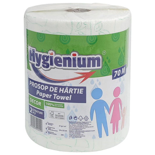 Hygienium Prosop Hartie Decorat, Role Bucatarie Absorbante, Celuloza 2 Straturi, Lungime 70 m, Culoare Verde
