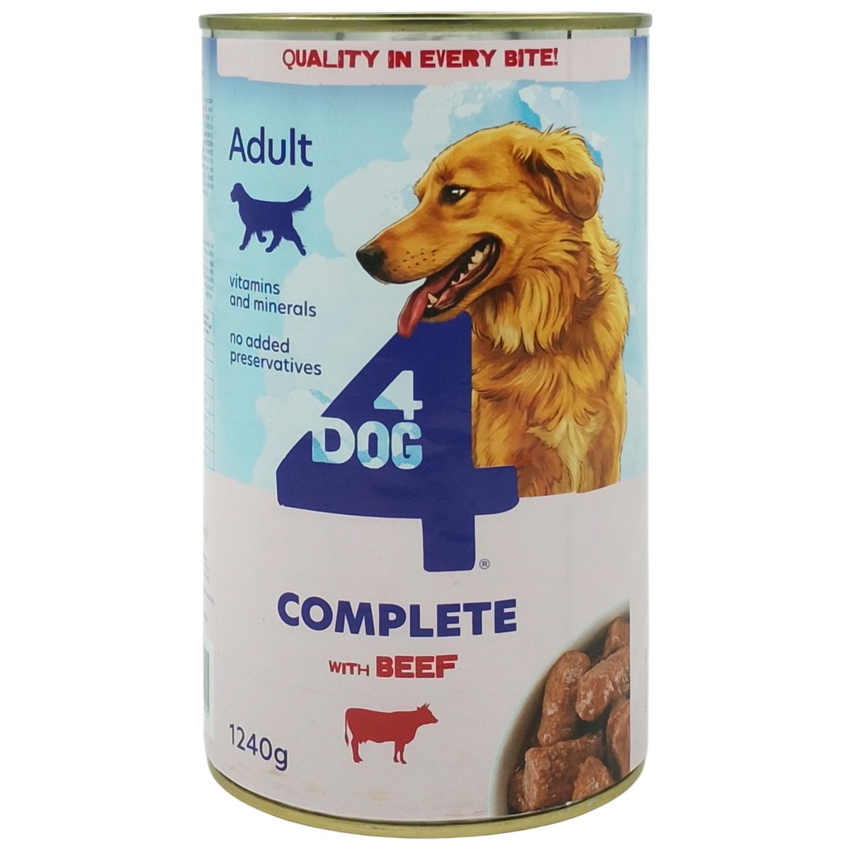 4DOG Hrană Umedă pentru Câini Adulți, Conservă cu Carne de Vită, Rețetă Sănătoasă, 1240 g