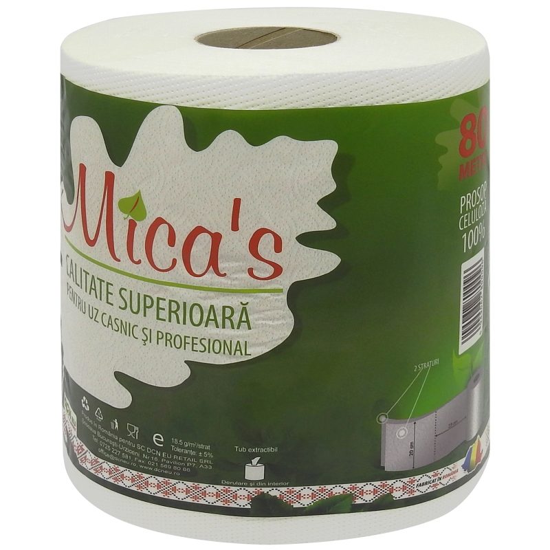 Micas Prosop Bucatarie Profesional, Hartie Absorbanta 2 Straturi, Rola Jumbo Lungime 80 m, Culoare Alb, 1 Bucata