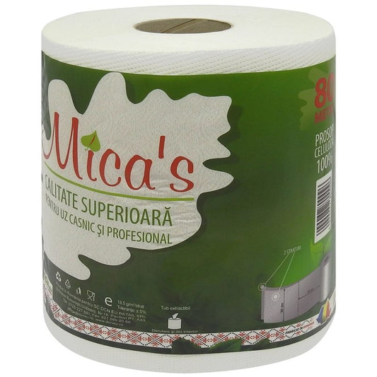 Micas Prosop Bucatarie Profesional, Hartie Absorbanta 2 Straturi, Rola Jumbo Lungime 80 m, Culoare Alb, 1 Bucata