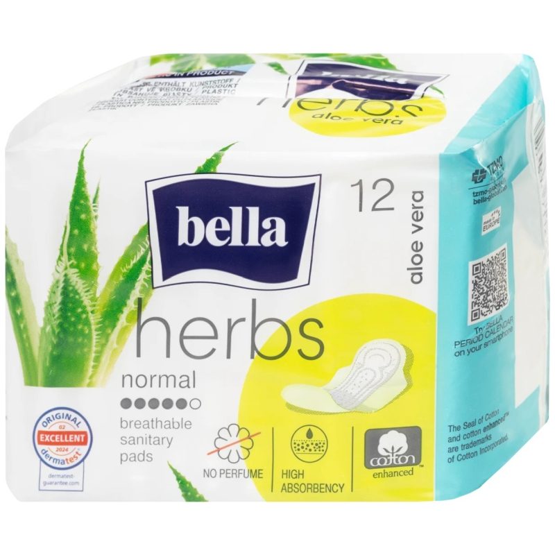 Absorbante Zilnice Bella Herbs Aloe Vera, Strat Exterior Respirabil, Extract de Aloe Vera, 12 Bucati