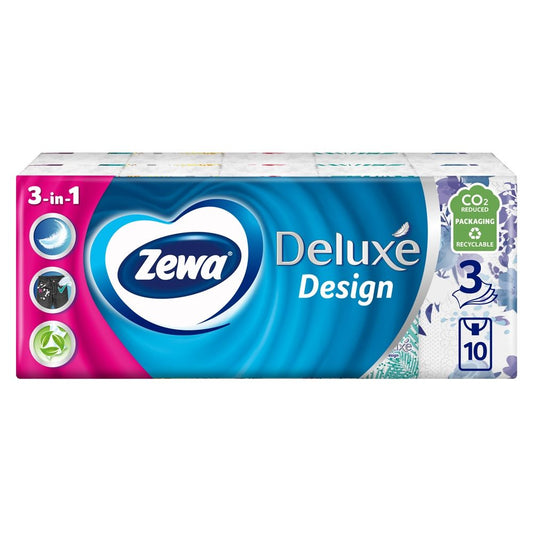 Zewa Batiste Nazale Deluxe, Servetele Igienice cu 3 Straturi, Textura Fina si Rezistenta, Pachet 10 Bucati