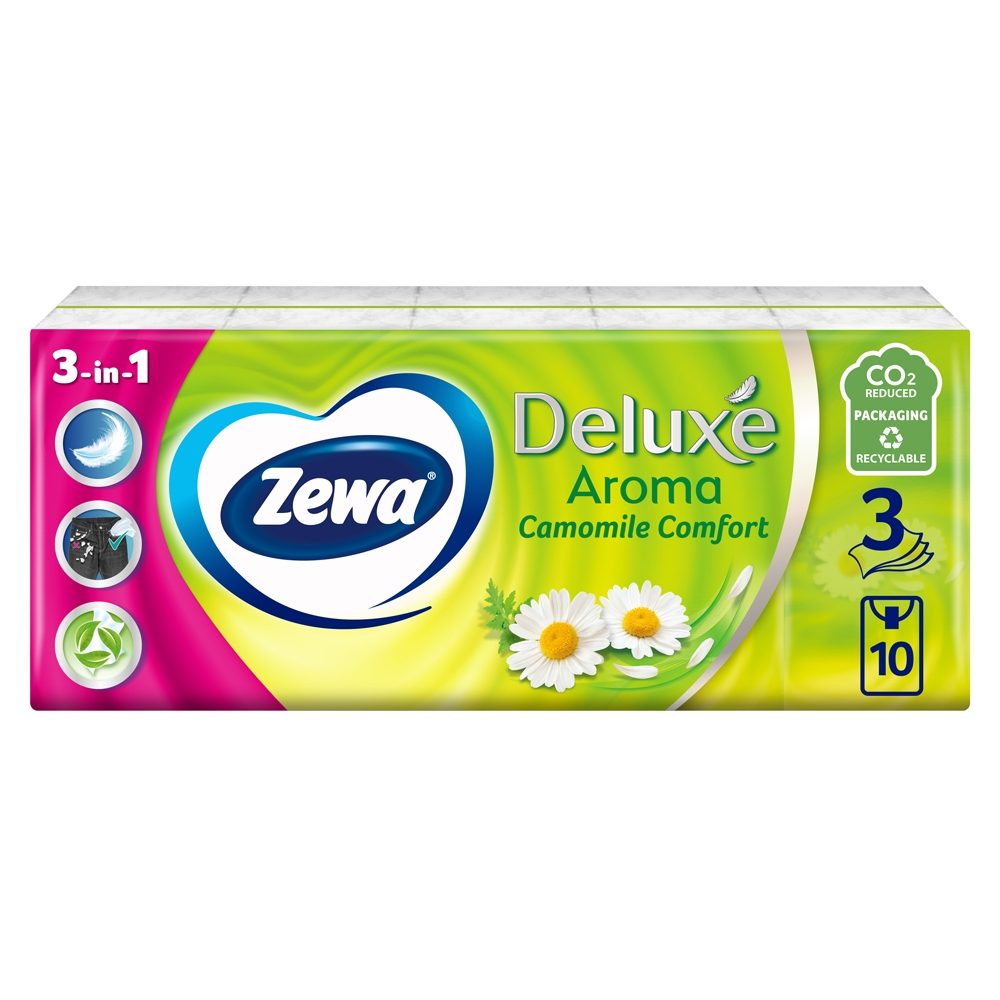 Zewa, Batiste Nazale Igienice, 3 Straturi, Textură Rezistentă, Parfum Mușețel, 10 Pachete a câte 9 Bucăți