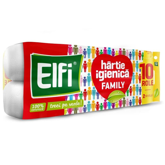 Elfi Hartie Igienica Family, 2 Straturi, Alba, Pachet 10 Role