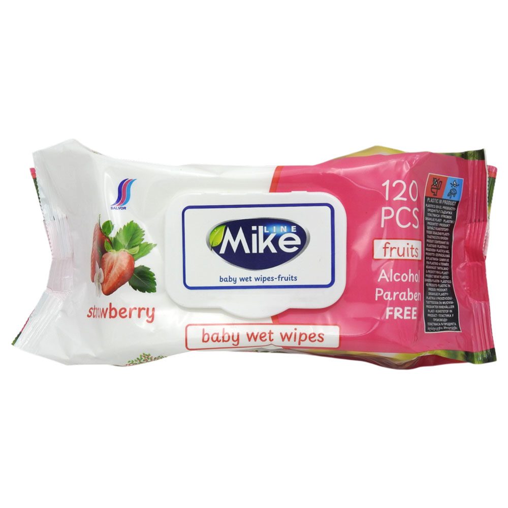 Mike Line Servetele Umede Universale, Curatare cu Bicarbonat si Aroma de Capsuni, Fara Clor, Pachet 120 Bucati
