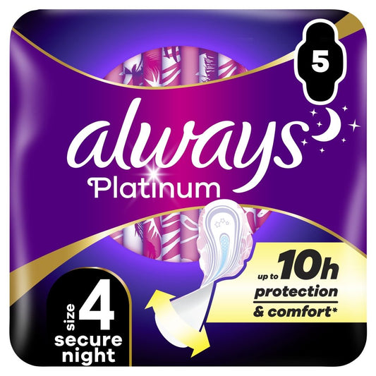 Always Platinum Ultra Night, Absorbante Igienice cu Aripi, Protectie Superioara impotriva Scurgerilor, Marimea 4, 5 Bucati