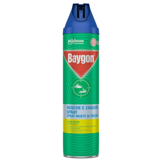 Baygon Spray Insecticid Pentru Muste Si Tantari, Formula Cu Actiune Rapida, Protectie Eficienta Impotriva Insectelor Zburatoare, Recipient Metalic, 400 ml