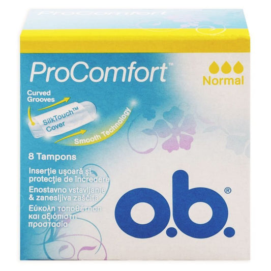 o.b. Tampoane Interne ProComfort Normal, Tehnologie Dynamic Fit cu Canale Interconectate, Înveliș SilkTouch, 8 Bucăți