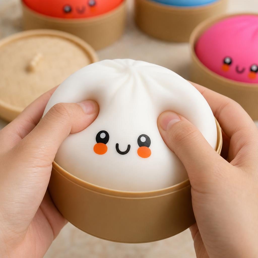 Jucarie Squishy Antistres, Set Design Kawaii Baozi cu Cos De Aburi, Silicon, 7-Pack, Culori Diverse