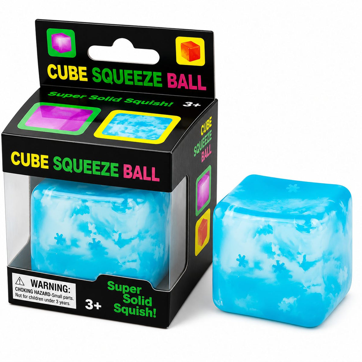 Jucarie Squishy Needoh, Cub Antistres Senzorial cu Revenire Lenta, Termoplastic, Model Cub de Gheata cu Fulgi, 5.5x5.5x5.5 cm, Albastru