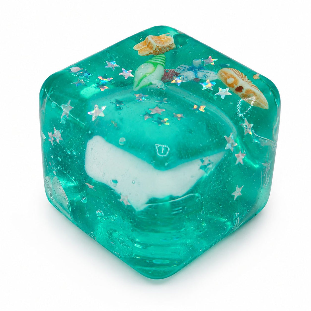 Jucarie Squishy Antistres, Model Cub de Gheata cu Stele Maritime, Revenire Lenta, Termoplastic, 4.5x4.5x4.5 cm, Verde