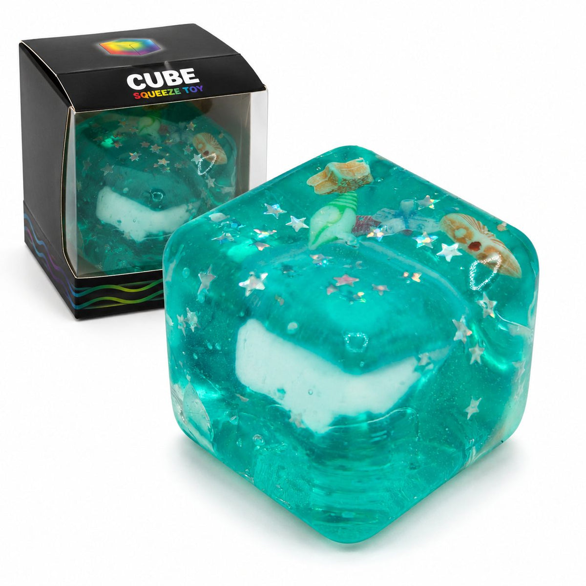 Jucarie Squishy Antistres, Model Cub de Gheata cu Stele Maritime, Revenire Lenta, Termoplastic, 4.5x4.5x4.5 cm, Verde