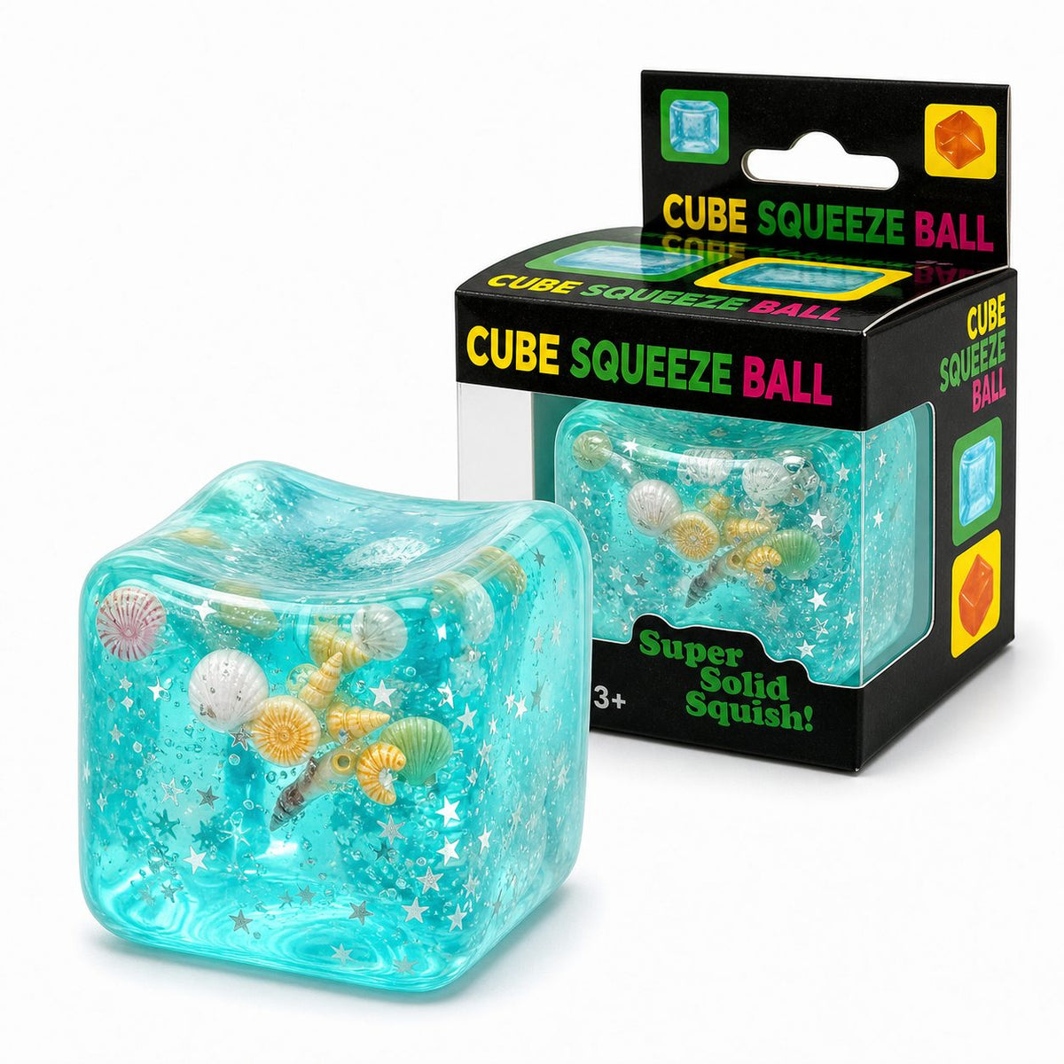 Jucarie Squishy Needoh, Cub Antistres Senzorial cu Revenire Lenta, Termoplastic, Albastru cu Stele Maritime, 4.5x4.5x4.5 cm, 110 g