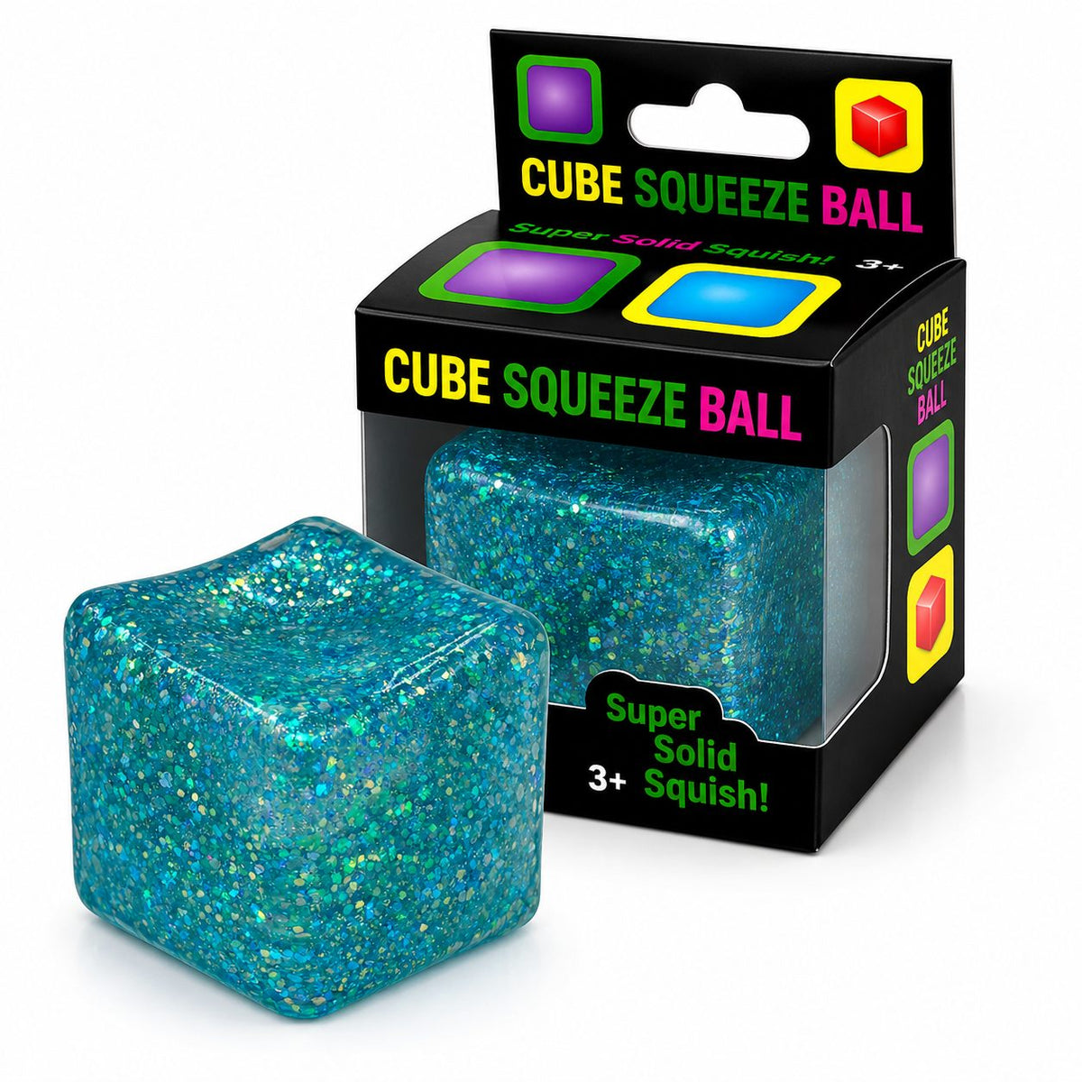 Jucarie Squishy Antistres, Cub Fidget Ice Cube cu Sclipici, Revenire Lenta, Material TPR, 3x3 cm, Albastru