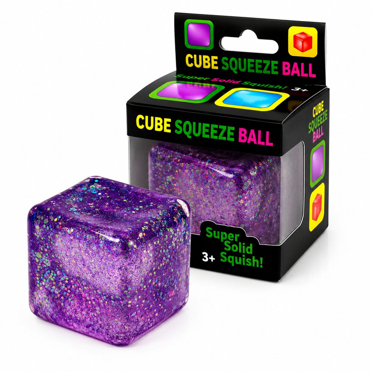 Jucarie Squishy Antistres, Cub Fidget Ice Cube cu Sclipici, Revenire Lenta, Material TPR, 3x3 cm, Mov