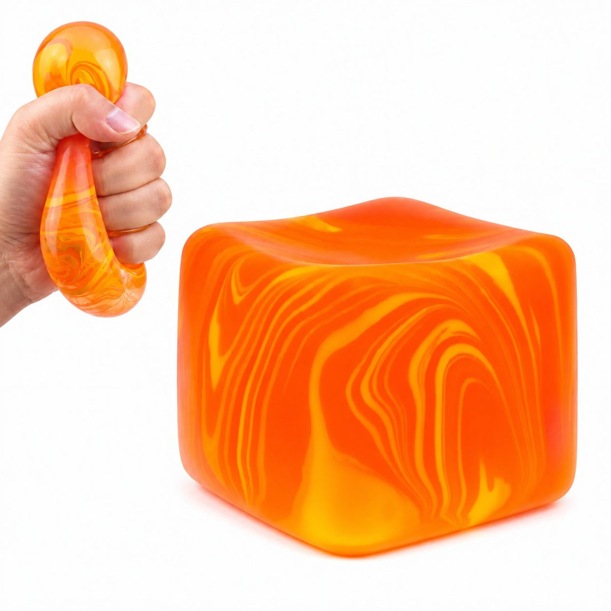 Jucarie Antistres Cub Fidget 3D, Model Linii Flow cu Revenire Lenta, Maltoza si Termoplastic, 3.5x3.5x3.5 cm, Portocaliu
