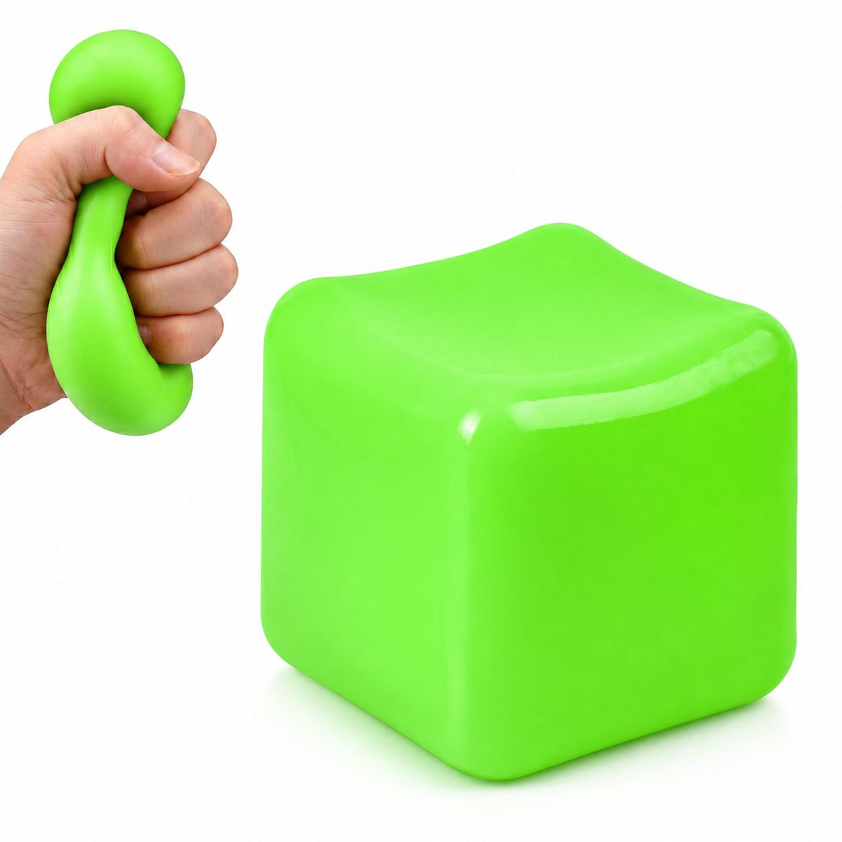 Jucarie Squishy Needoh, Cub Antistres Senzorial cu Revenire Lenta, Maltoza, 3.5x3.5x3.5 cm, 50 g, Verde Deschis