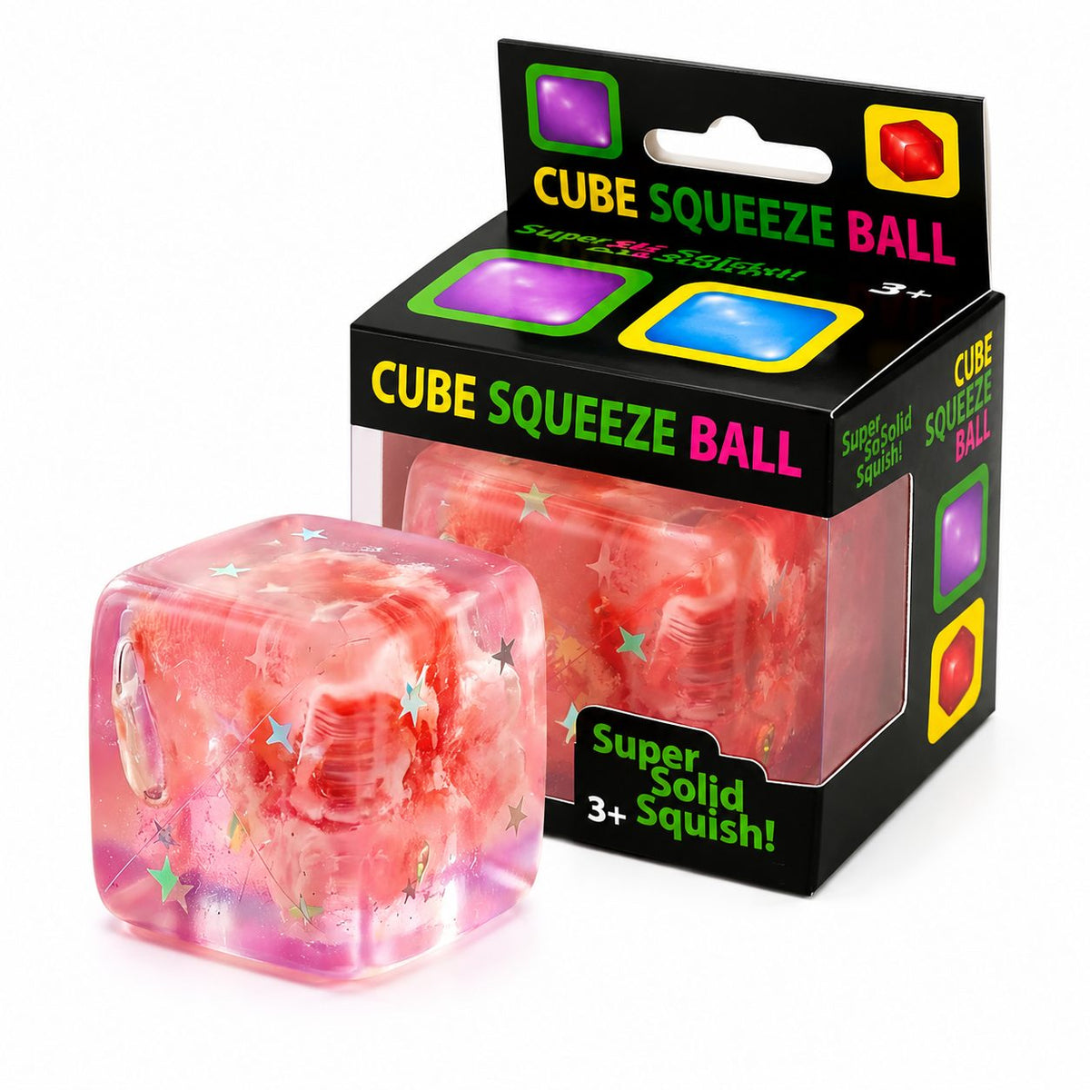Jucarie Squishy Antistres, Cub Fidget 3D Ice Cube cu Stele Maritime, Revenire Lenta, Material TPR, 3x3 cm, Roz
