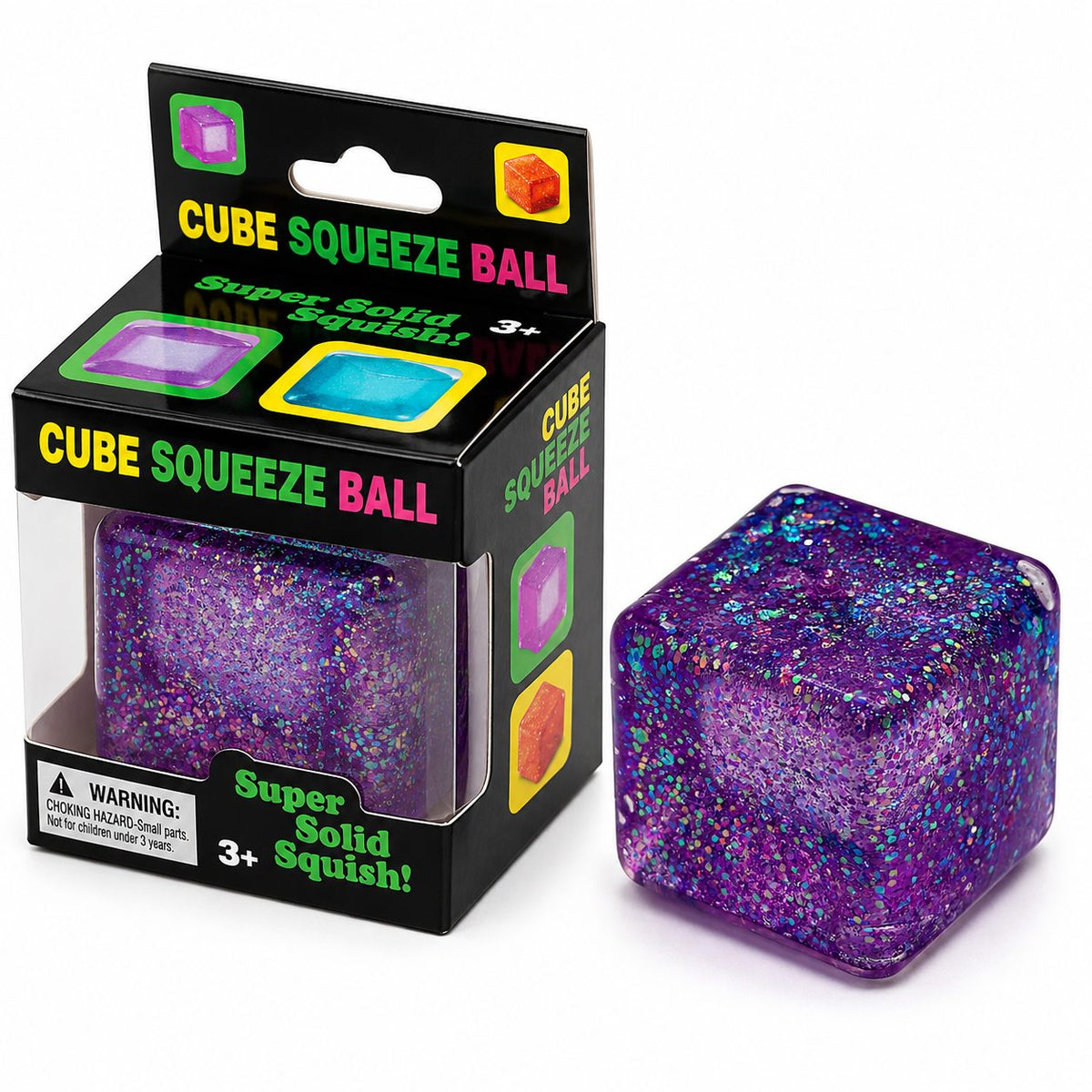 Jucarie Squishy Antistres, Model Ice Cube cu Sclipici, Revenire Lenta, TPR, 4x4 cm, Mov