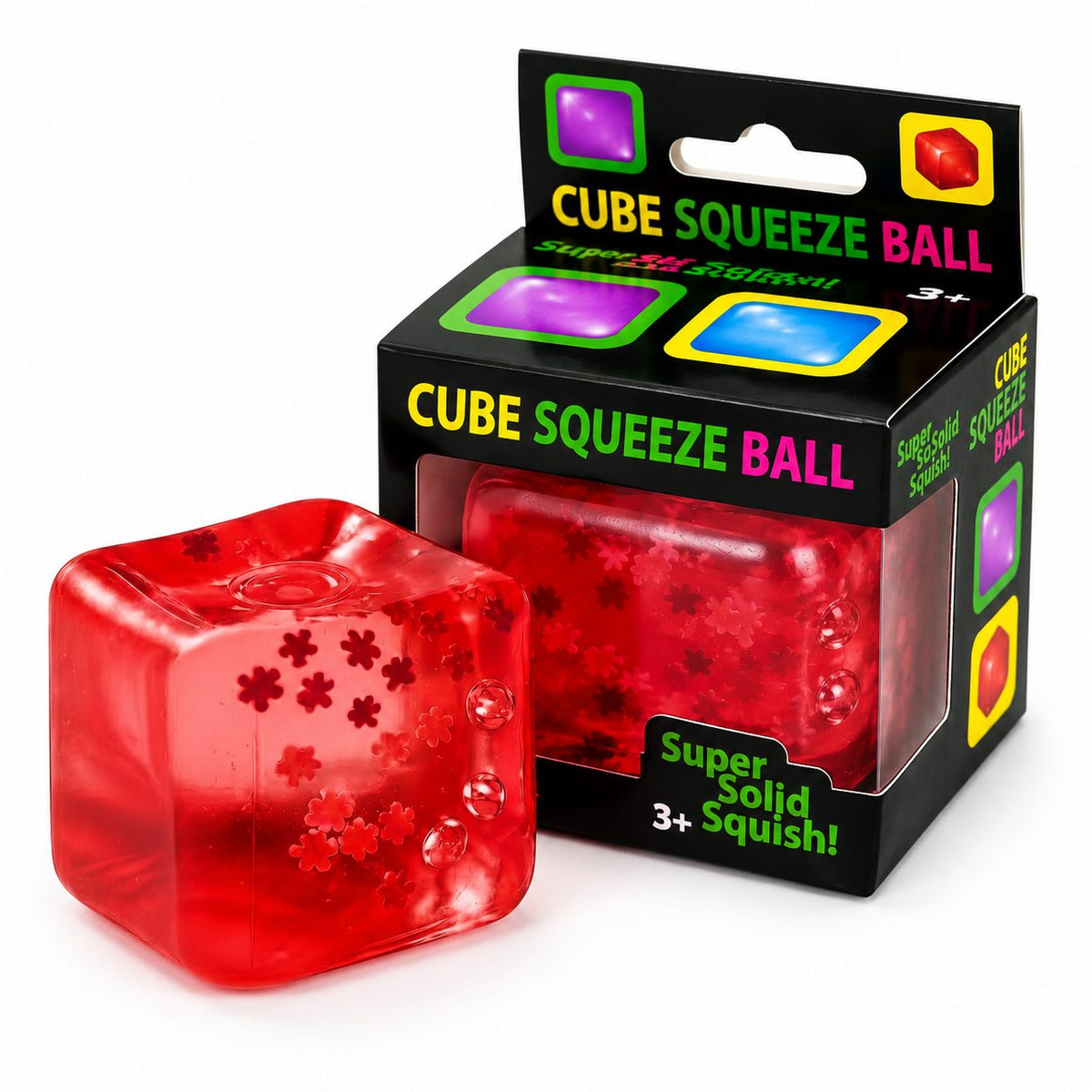 Jucarie Squishy Antistres, Cub Fidget Ice Cube cu Fulgi de Nea, Revenire Lenta, TPR Elastic, 4x4x4 cm, Rosu