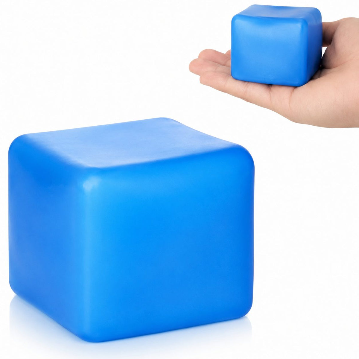Jucarie Squishy Needoh, Cub De Gheata Antistres Senzorial, Revenire Lenta, TPE, 4.5x4.5x4.5 cm, 110 g, Albastru