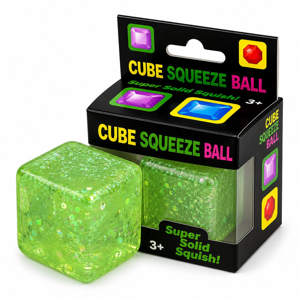 Jucarie Squishy Antistres, Model Ice Cube cu Sclipici Magic, Revenire Lenta, Material TPR, 4x4 cm, Verde