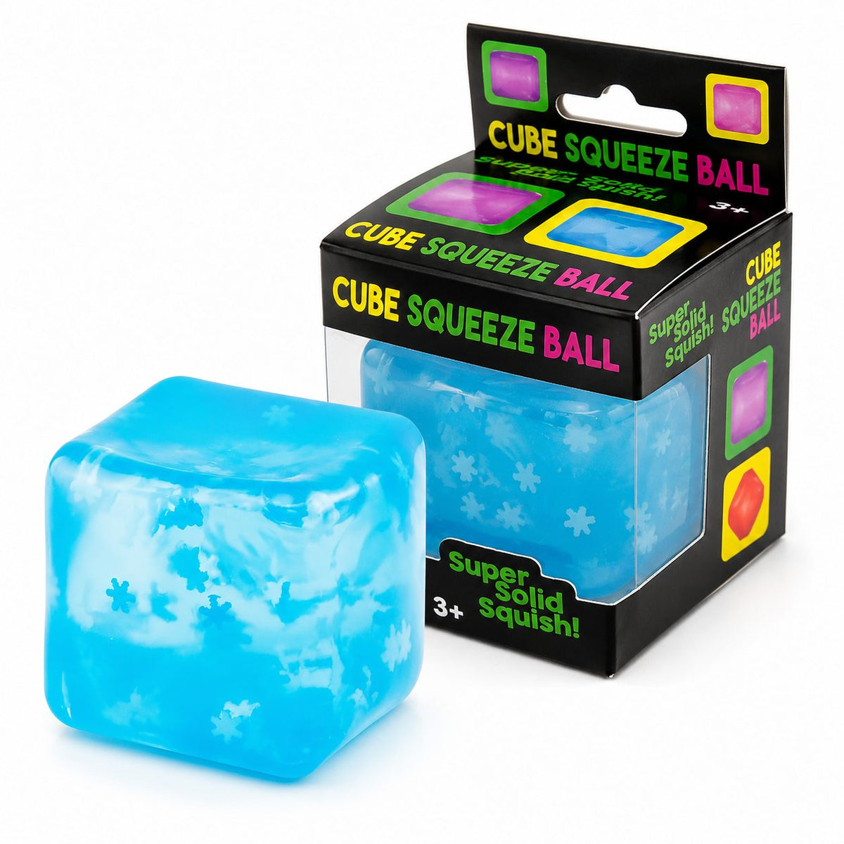 Jucarie Squishy Needoh, Cub Antistres Senzorial cu Revenire Lenta, Termoplastic, Cub de Gheata cu Fulgi, 4.5x4.5x4.5 cm, Albastru