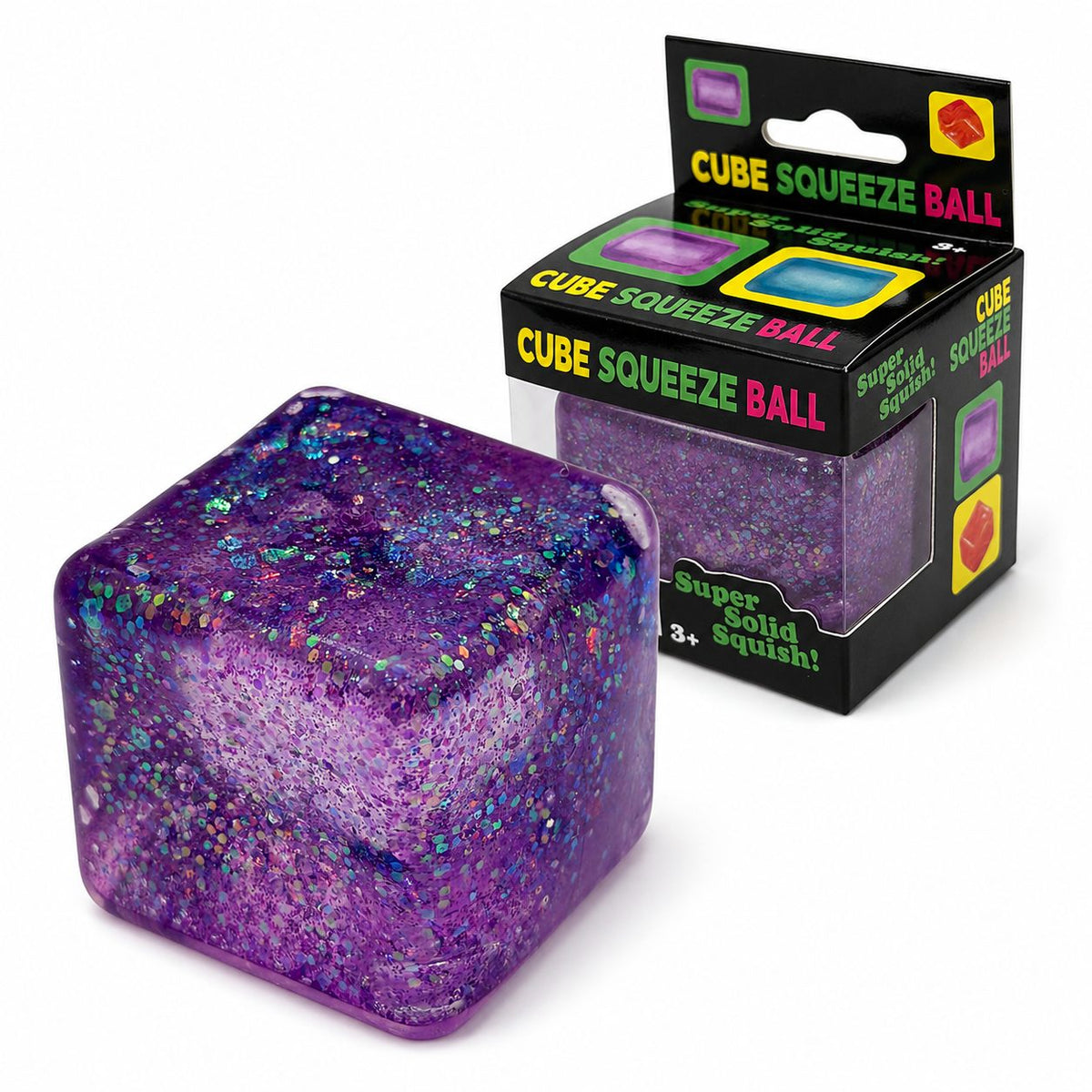 Jucarie Squishy Antistres, Model Ice Cube cu Sclipici, Revenire Lenta, TPR, 4.5x4.5 cm, Mov