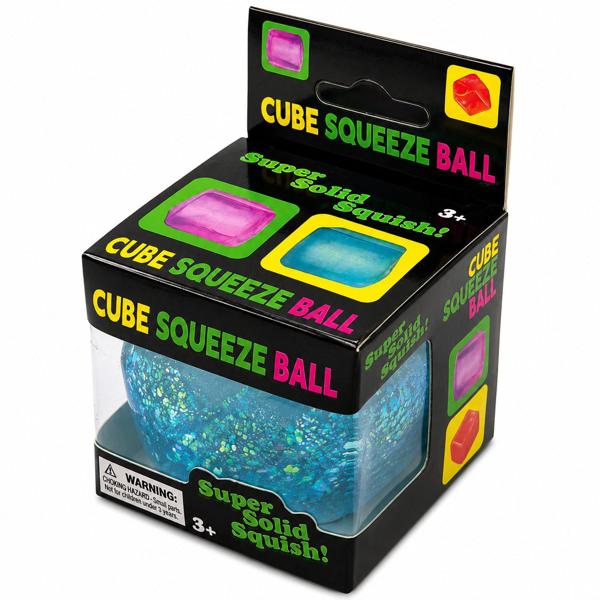 Jucarie Squishy Antistres, Model Ice Cube cu Sclipici, Revenire Lenta, Material TPR, 4.5x4.5 cm, Albastru Deschis