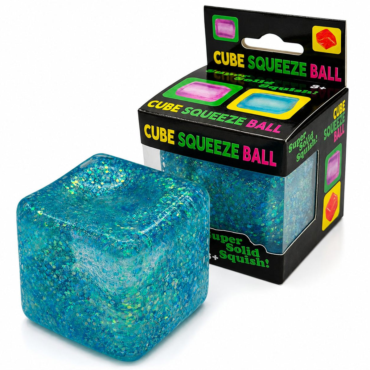 Jucarie Squishy Antistres, Model Ice Cube cu Sclipici, Revenire Lenta, Material TPR, 4.5x4.5 cm, Albastru Deschis