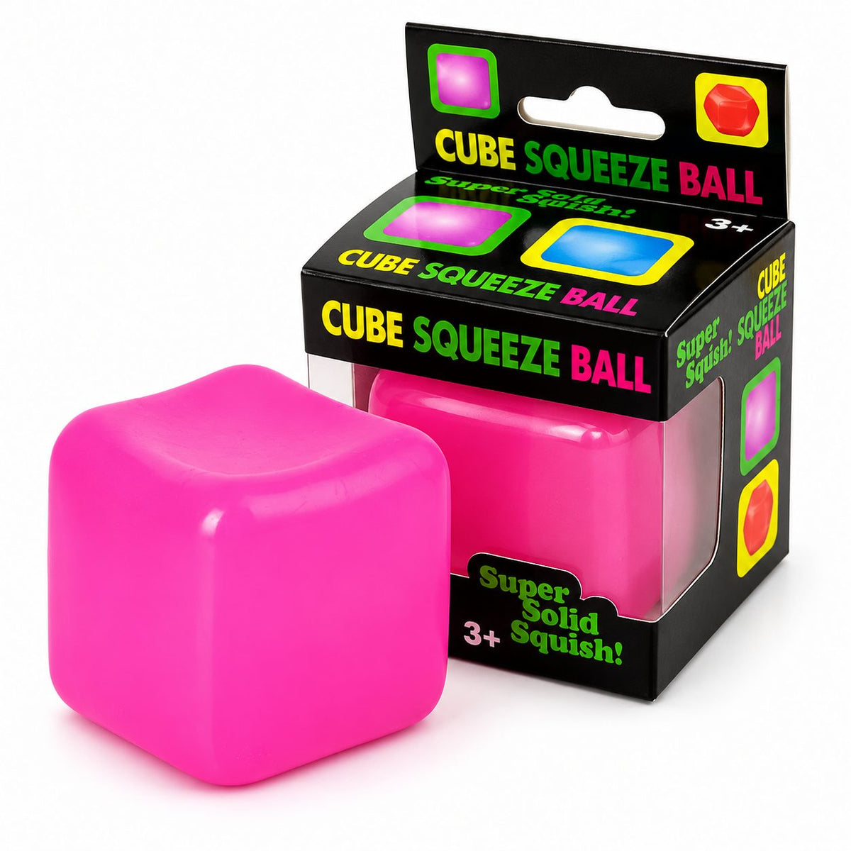Jucarie Squishy Needoh, Cub Antistres Senzorial cu Revenire Lenta, TPE, 4.5x4.5x4.5 cm, 110 g, Roz Neon