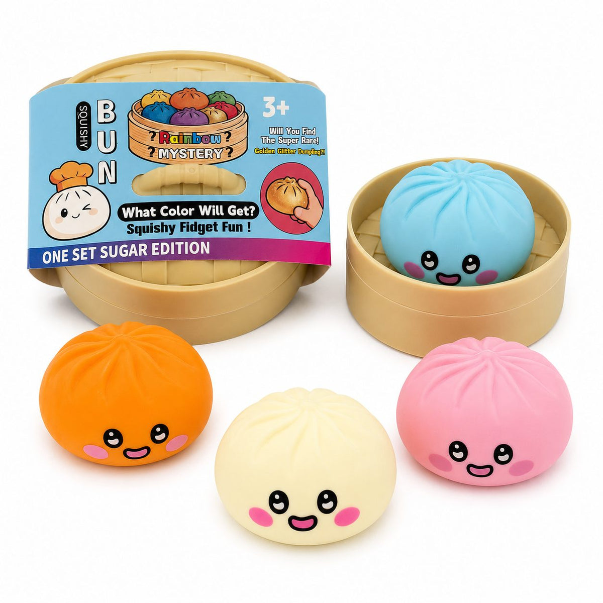 Jucarie Squishy Antistres, Model Dumpling cu Fata Zambitoare, Termoplastic, 5 x 5 cm, Culoare Mix Surpriza