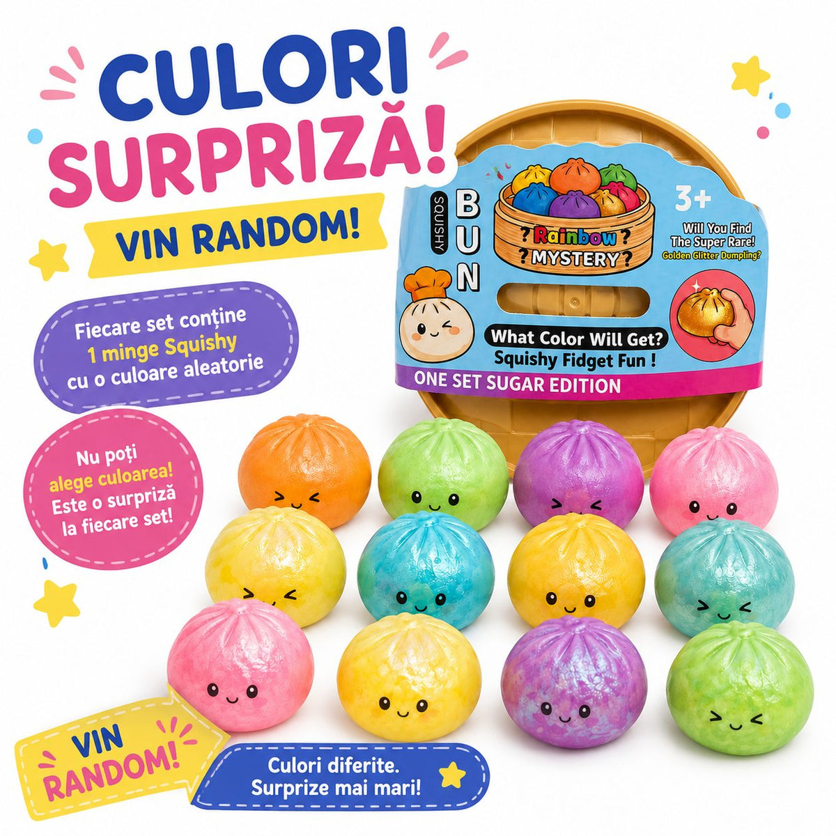 Jucarie Antistres Squishy, Model Dumpling Kawaii, Silicon Si Plastic, 5 cm, Culoare Aleatorie