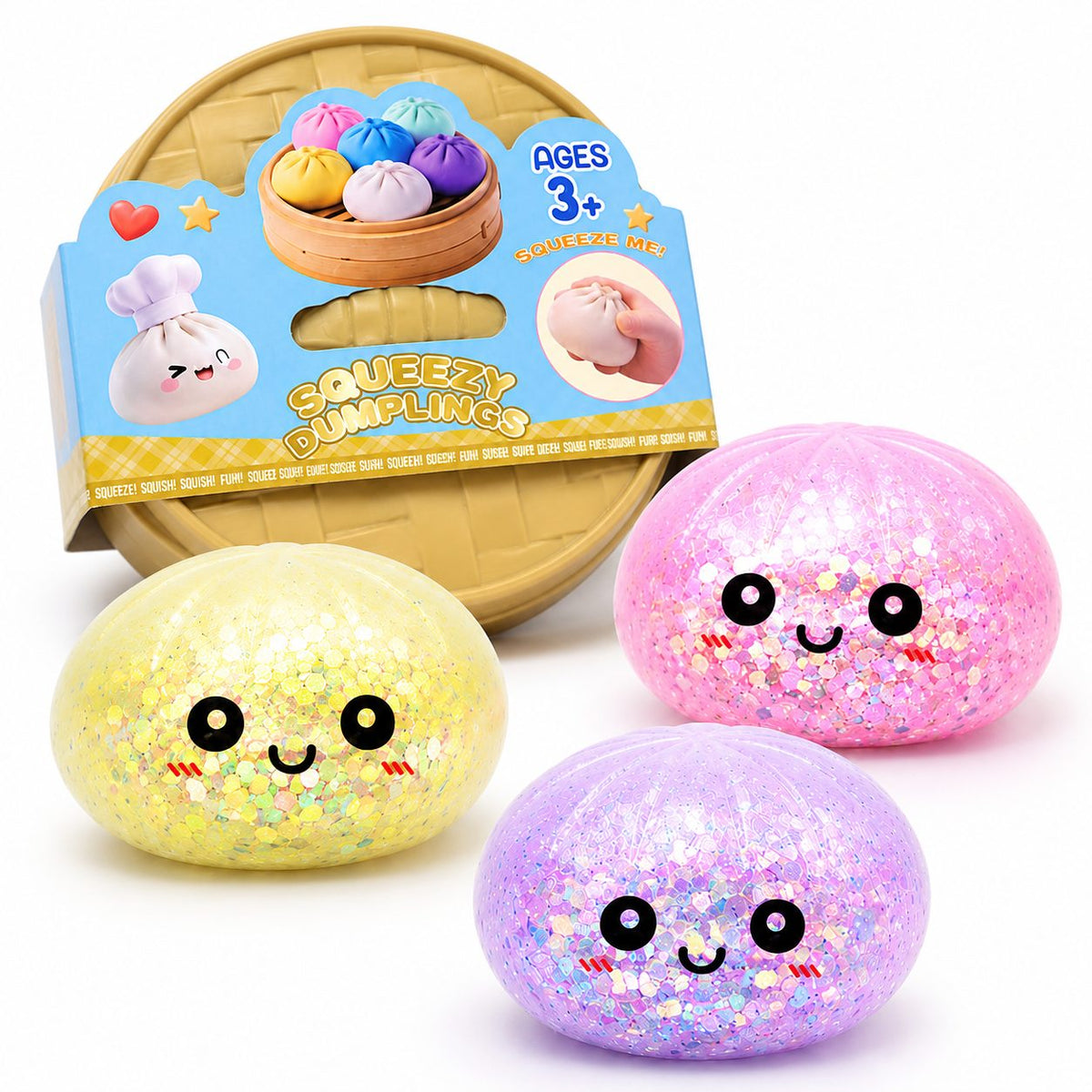Jucarie Dumpling Squishy, Antistres Interactiv Senzorial, Silicon, 8.5 cm, Culori Diverse